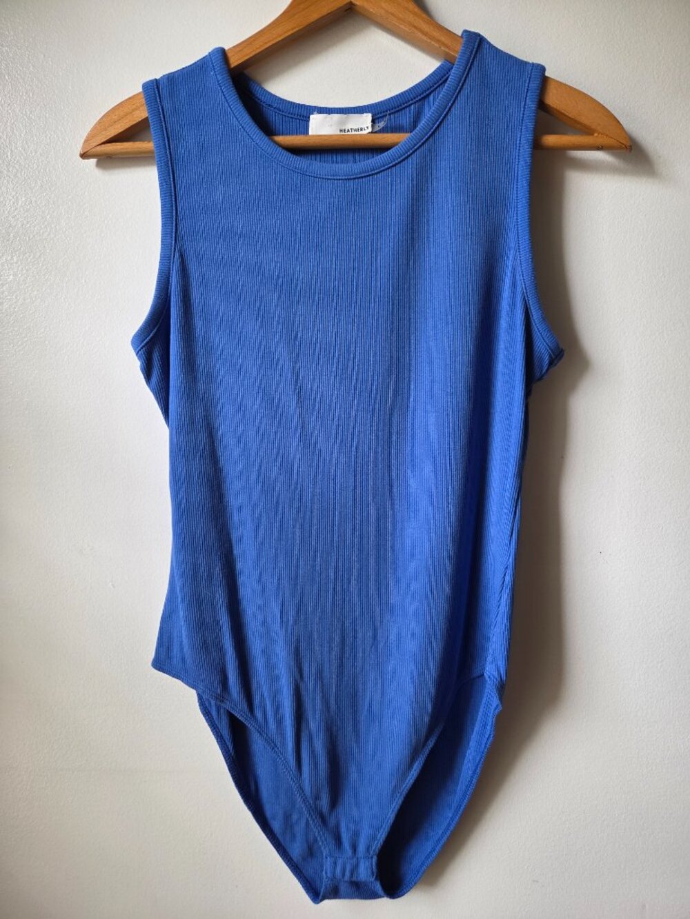 EUC HEATHERLY BLUE RIBBED HIGH NECK TANK BODYSUIT SIZE L